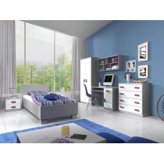 Kinderzimmer-Set aus Bett, Kleiderschrank, Kommode, Nachttisch, Schreibtisch, Wandregal JONAS II 01