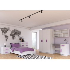Kinderzimmer-Set aus Bett, Kleiderschrank, Kommode, Nachttisch, Schreibtisch, Wandregal JONAS IV 01