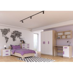 Kinderzimmer-Set aus Bett, Kleiderschrank, Kommode, Nachttisch, Schreibtisch, Wandregal JONAS IV 03